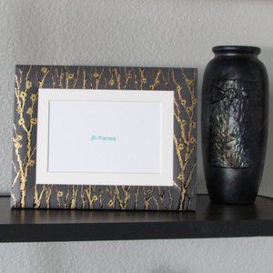 NWT Hand Painted Charcoal Gray Picture Frame with Gold Flowering Trees 5"x7"